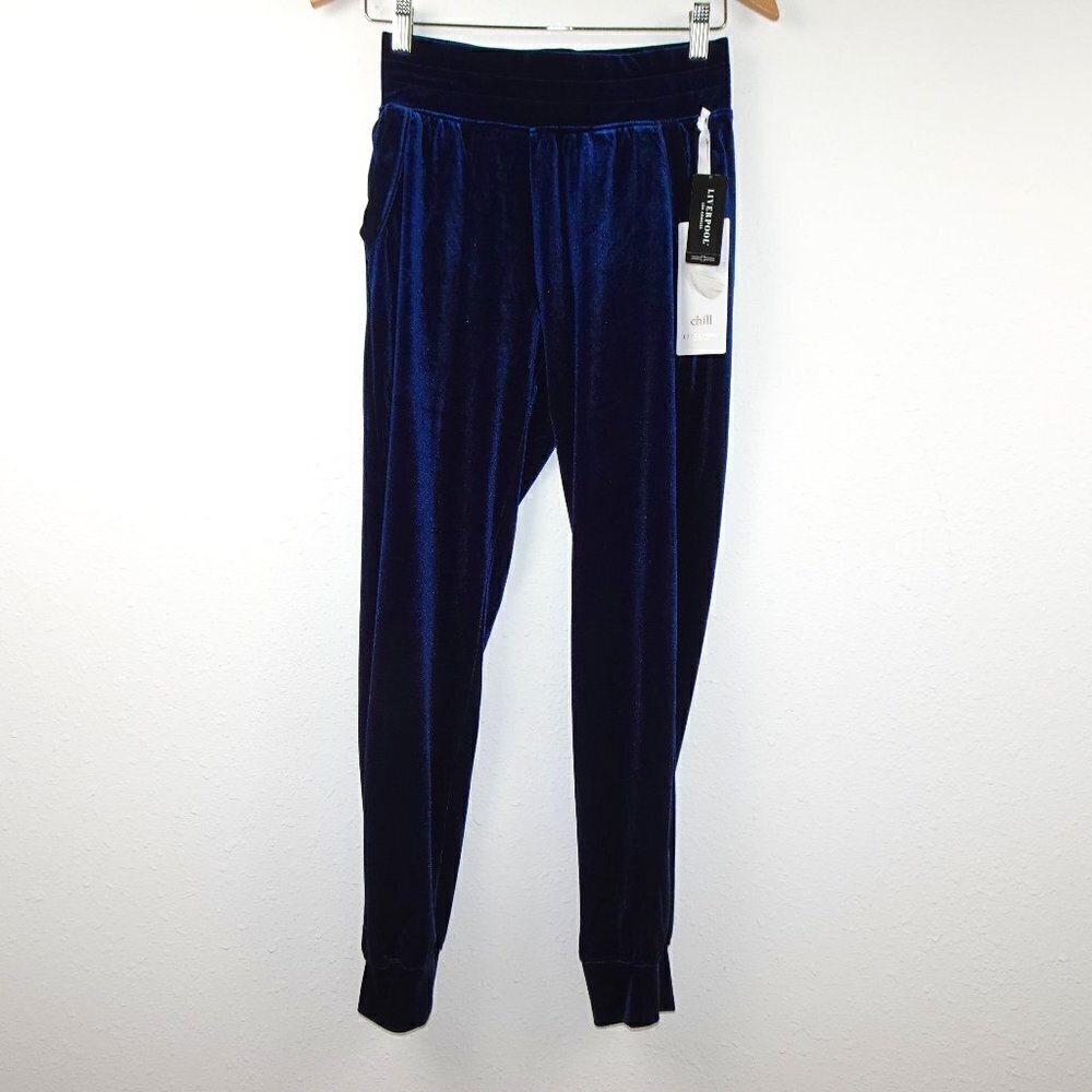 Liverpool Velour Jogger Pants Women's Size S Blue Pull On Elastic Waist